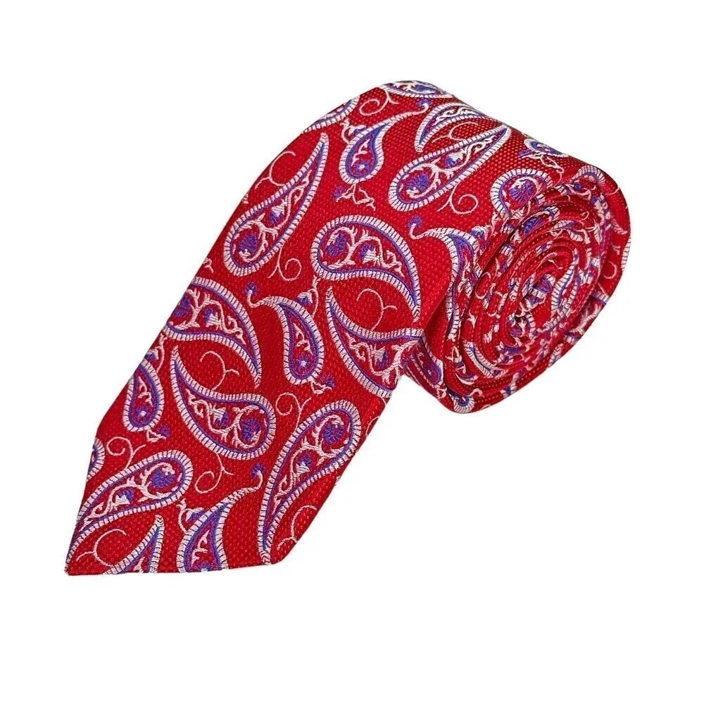 Tattersall London Silk Tie Men Red White Blue Paisley Necktie 100% Silk Handmade